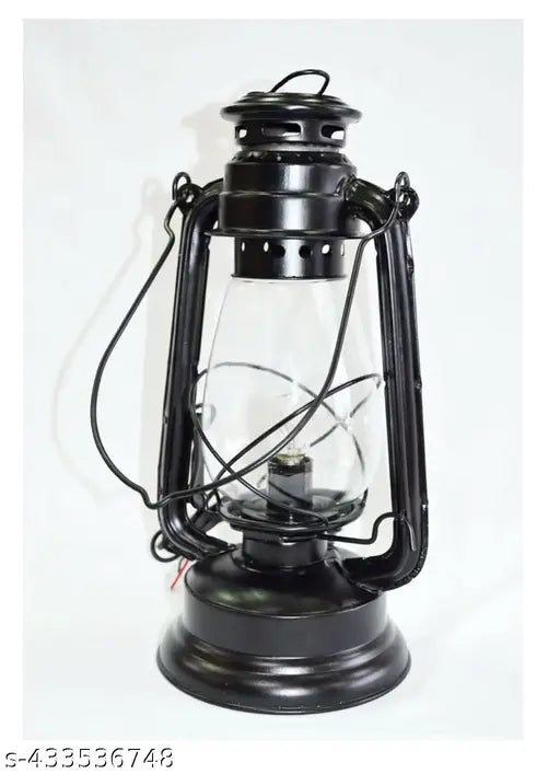 SPHINX Traditional Vintage Style Iron Matte Black Electric Lantern with Bulb for lighting and decorations, table centrepiece, study table lamp, dining table decor- (1 Piece)