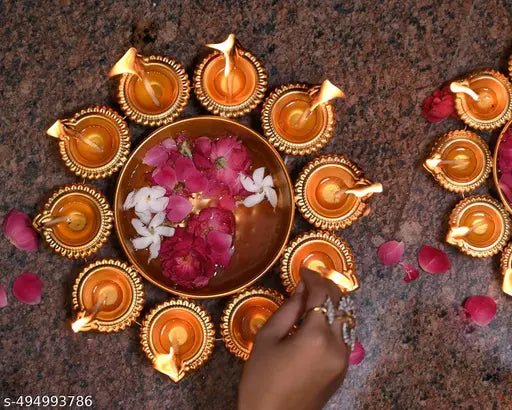 Diya Urli Diya & Flower Floating Decorative Bowl for Floating Flowers and Tea Light Candles Home,Office and Table Decor| Diwali Decoration Items, Metal, Gold Finish. 10 inches