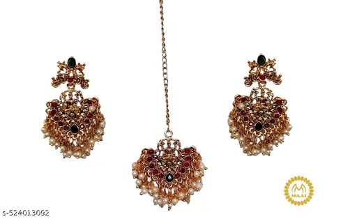 Exquisite Matte Gold Plated Temple Necklace with kamar belt and mang tika