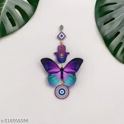 Butterfly Evil Eye Wall Hanging | Hamsa Hand & Nazar Battu Wooden Décor | Spiritual Protection & Aesthetic Home Decoration | Wall Hanging for Home & Office