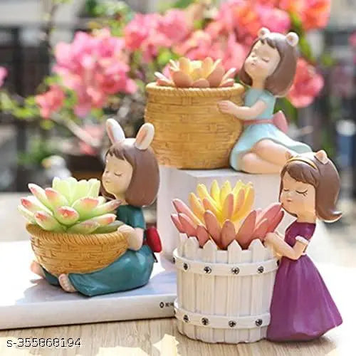 "MORATER" Cute Beautiful Combo Pack of 4 Girls Succulent Planter Pots Resin Creative Flowerpot Plant Pots Planter Container for Home Garden Office Desktop Decoration - Multi (Pack of 4)