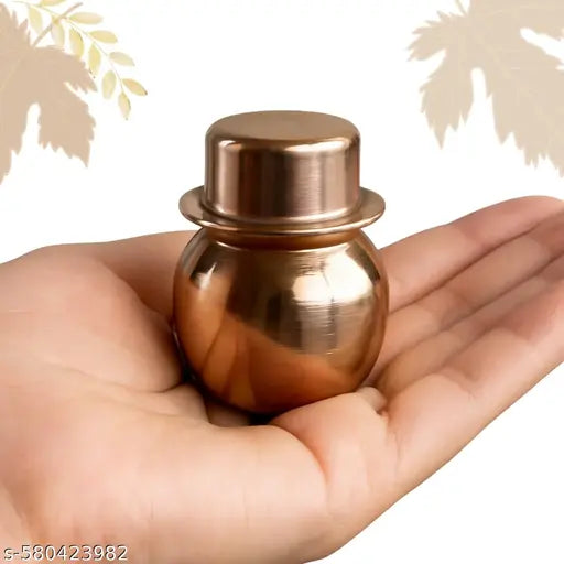 KRIARA Small Size Copper Kalash with Pela for Pooja & Puja Mandir | Small Size Copper Lota & Copper Pela Set for Puja Rituals | Puja & Pooja Essentials for Home Mandir | Tamba Lota for Water – Total Height  6 cm, 4.5 cm Outer Diameter, 40g