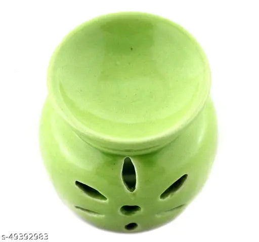 Breezy Aroma Ceramic Light Green Candle Diffuser - Aroma Lamp - Aroma Diffuser  (3.25 H x 2.4 W Inch )