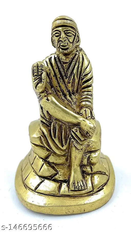 Achleshwar Pure Ashtadhatu Sai Idol/Shridi wale Sai Baba in Sitting Position|Office||Home||Temple||Gift|Handcarved Superfine Finish Lacquer Coated