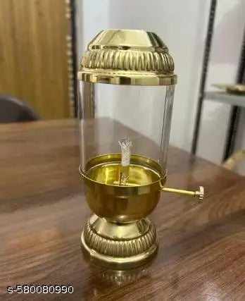 GALAXY GIFT (  7.5X5  )Pure Brass Akhand Diya with Borosilicate Glass & Adjustable Bati Knob || Traditional Oil Lamp for Spiritual Use in Mandir, Home Puja, Diwali, Navratri