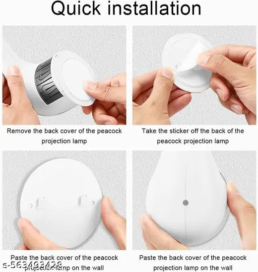 Peacock Lamp Creative Peacock Colorful Projection Wall Lamp, USB Charge Touch Button LED Night Light with Remote Control,White,Plastic