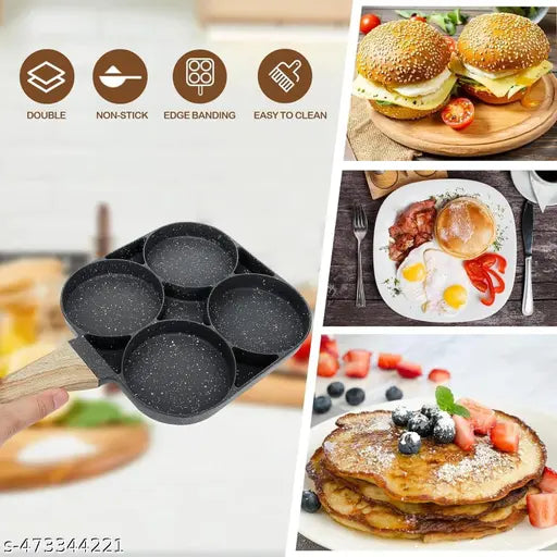 Egg Frying Pan Nonstick Pancake Pans 4-Cups Cookware Pancake, Omelets Pan, Idle Non Stick Plat Harmless With Wooden Handle For Kitchen Electric Stove For Induction Cooker (Pack Of 1)
