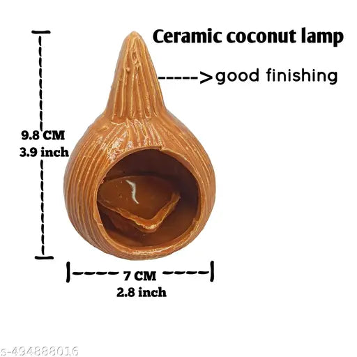 Coconut diya lamp | Ceramic diya with stand | Teracotta diya with cover | Clay diyas for home decoration | Oil lamp for pooja room. SMALL  (Piece of 2).