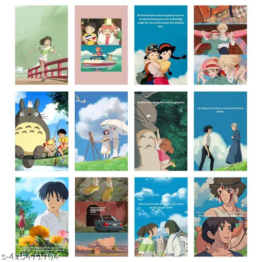 Paper Anime Wall Art Posters, Studio Ghibli, Cartoon, 10L x 15W cm, Set of 30 With Double Sided Tissue Tape
