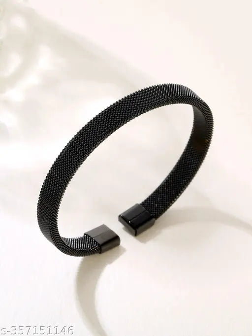 Thrillz Black Silver Bracelet For Women Stainless Steel Mesh Black Silver Cuff Bracelet For Men Women Girls Wristband Love Gifts Jewellery