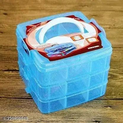 3 Layers 18 Grid Plastic Transparent Jewelry/Makeup/Cosmetic Storage Box Portable Jewelry Box Accessories for Earrings Ring (Blue)