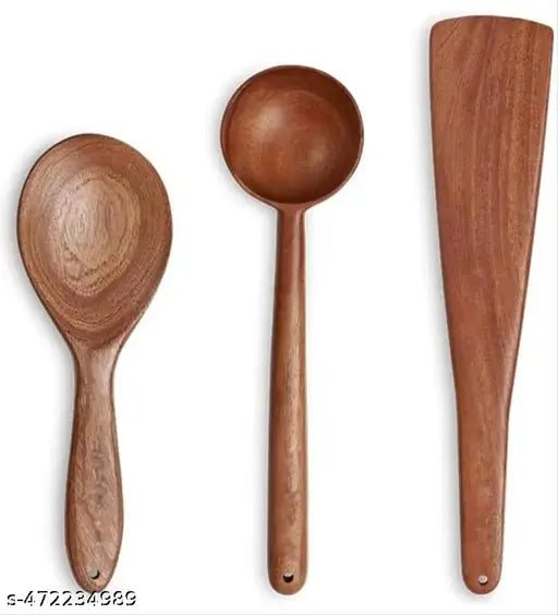 Z R HANDICRAFT Neem Wood d  Kitchen Tools set of (3)en Flip/Spatula/Ladle For Cooking spoon