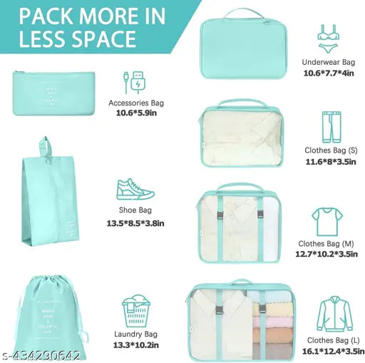 ( Multicolor) Travel Organizer 7 in 1 Travel Laundry Cosmetics Luggage Packing Organizers Set Makeup Bags Organizer Packing Cubes with Shoe Bag for travel, Nylon