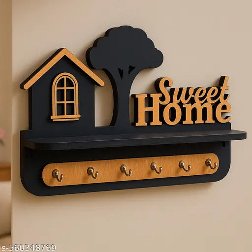 Attractive Premium Wooden Key Holder Cum Mobile Charging Holder with 7 Stainless Still Hooks .