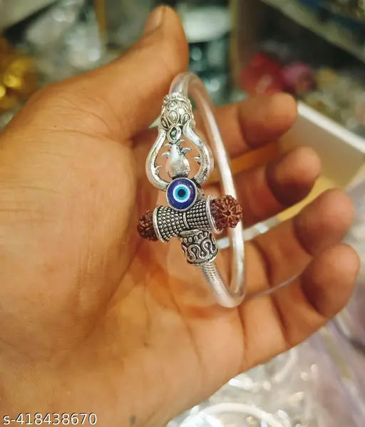 Mahakal silver bracelet Rudraksha Shiv Trishul Damroo Adjustable Pure Alloy & steel OM Mahakal Kada Open Kadas Mahadev Cuff Bracelets for Unisex Adult Stylish KADA