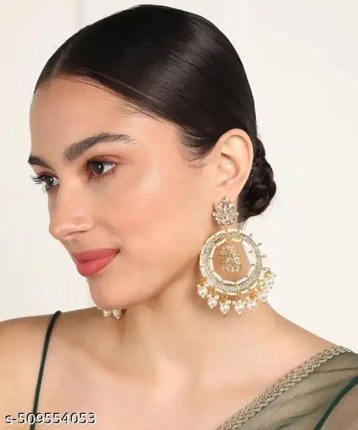 Chandbali Pearl with Stone Brass Material Earrings