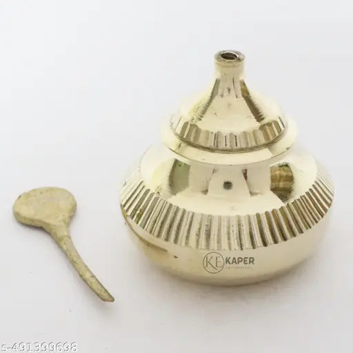 KAPER Sindoor Box with Stick Brass Handmade Kumkum sindoor ki dibbi or Brass dani Puja Articles for Gift (2" x 2" x 2.4")