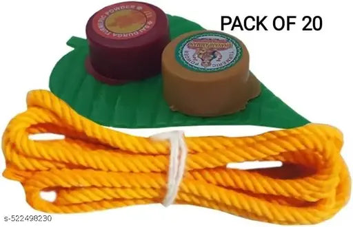 20 Pcs Leaf Shape Thamboolam Set with Haldi Kumkum and Yellow Mangalyam Thread | Leaf Set Combo with Turmeric and Kumkum