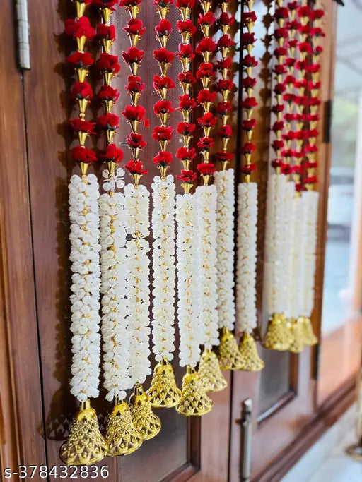 BS AMOR Artificial Foam Flower Toran Long, Garland for Decoration Festival Navratri, Diwali, Marriages, Temple and Home/Office Inauguration (Red, Pack of 4)