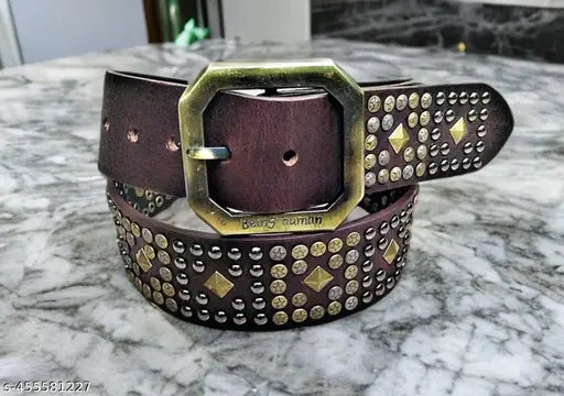 Casual leather studded brown belt