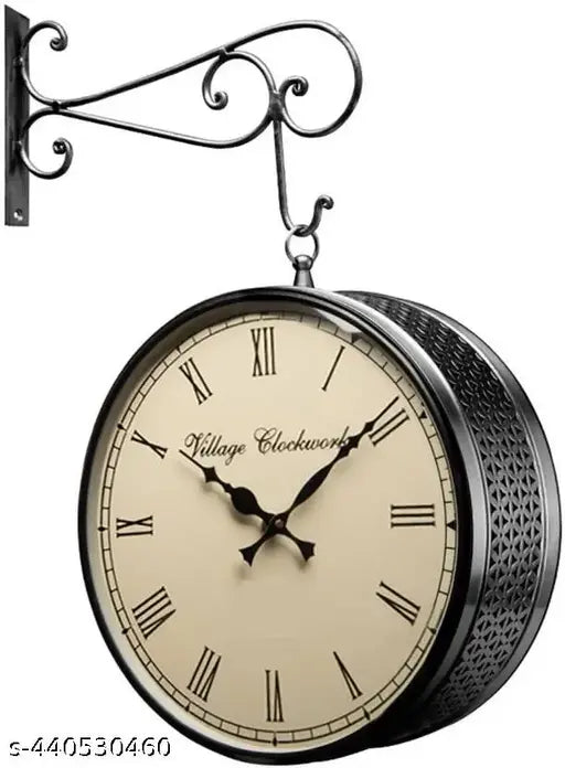Royal Crafts Metal Round Double Side Black 8 Inches Analog Station Clock