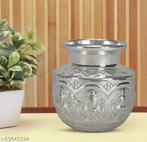 Sigaram German Silver Ashtalakshmi Kalash or Chombu For Pooja Thali, Festival Decoration and Office K2559 Silver Plated (1 Pieces, Silver)