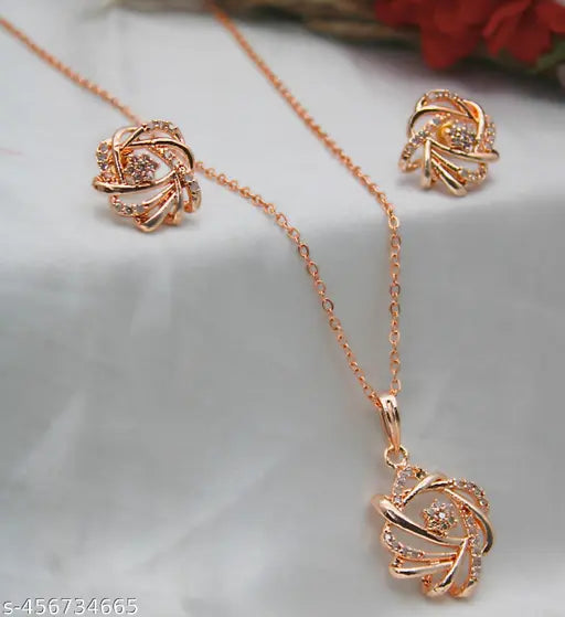 Beautiful Premium Looking American Diamond Rose Plated Necklace