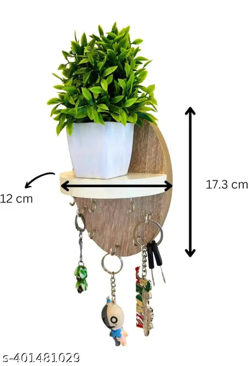 Key Holder for Home | Wall Stylish Key Stand | Key Chain Holders for Wall | Key Hanger | Free Artificial Plant Pot | 8 Hooks (Oval)