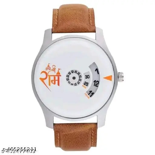 Jai Shri Ram Designer Wrist Watch for Men – Stylish Devotional Watch with Unique Analog Dial and Premium Leather Strap | Trendy Religious Gift Item for Ram Bhakts | Fashionable Ethnic Accessory for Festivals and Daily Wear