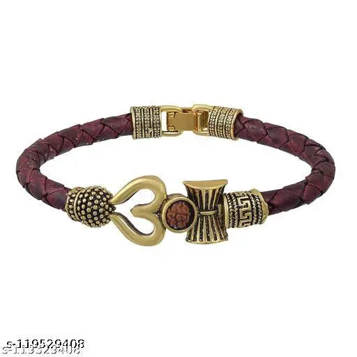 fnsales Bahubali Kada Bracelet Bangle Free Size Cuff Kada Spiritual Jewellery for Silver Oxidized Designer Handcrafted Lord Shiva/Shiv Trishul Rudraksha Damroo