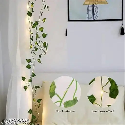 7Feet Money Plant Home Décor String Lights | Battery Operated Waterproof Lights | Vine Garland Hanging for Wall, Bedroom, Window, Wedding, Festival, Party ( Warm White)
