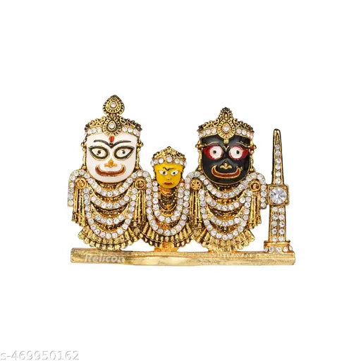 Relicon Lord Jagannath, Balabhadra, Subhadra Idol with Sudarshan Chakra Statue (B-188) Antique Gold Metal Statue for Car Dashboard | Home Décor | Mandir Temple Pooja Murti | Office Table Showpiece (L*B*H-- 3.3 x 0.5 x 2.6 Inches)