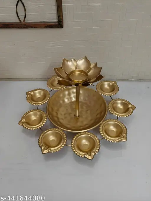 New Diya Flower Urli Bowl – Decorative Bowl & Pooja || Decorative Urli Bowl for Floating Flower for Home and Office || 2 step floral design Urli Bowl for decoration || Diwali Decoration Items, Metal, (Gold) (Candle Urli Bowl)