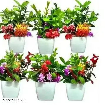 Artificial Bonsai Table Top Plant with Pot for Home & Office Decor- , size ( 15 cm ) Set of 6