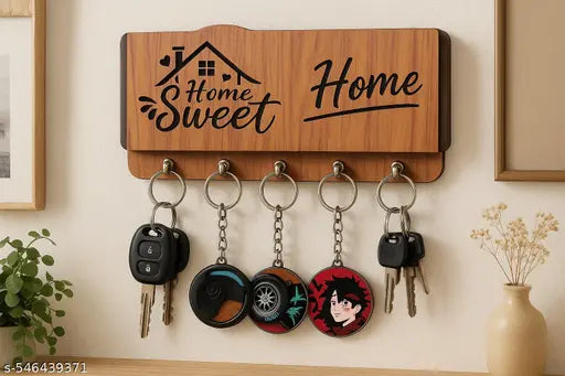 KusumCrafts Beautiful Wooden Key Holder For Wall Home Decor, Mobile Phone Stand With Two Compartments and Side Shelf Wood Key Holder( Pack of 1 )