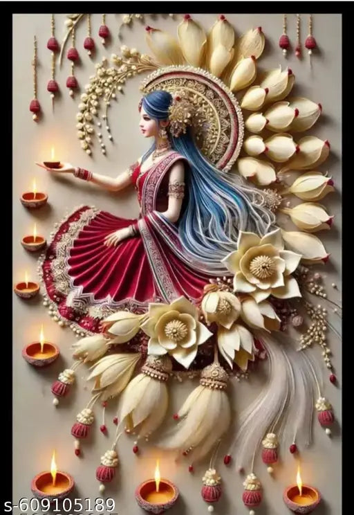 Ramgopal painting Divine Diya Lady 3D Art 12x9 Size  Frame | Festive Wall Decor gift for