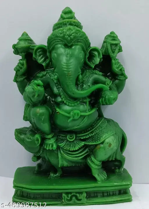 Green Ganpati Idol for Car Dashboard - Beatiful Mahabharat Ganesh Idol for Home Decor, Office Desk, Diwali Gifts