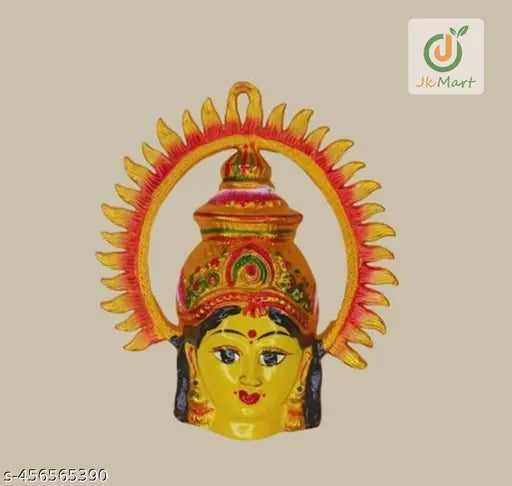 Varalakshmi Face Laxmi Face Figurines Amavari Matha Ring Face Durga Mata Yellow Ring Face Varalakshmi Devi Decorated Handmade Metal Face (Yellow)