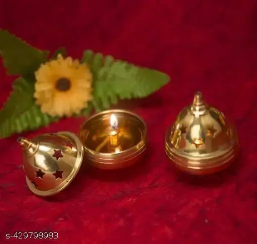 Home Trends India Brass Diya for Puja Set of 2 Small Akhand Diya Jyothi Oil Lamp Deepak for Diwali Mandir Decor (2.5 Inches)