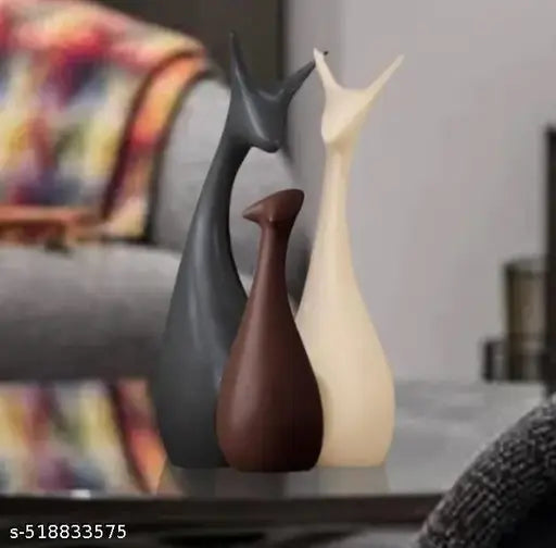 Home Decor Lucky Deer Family Matte Finish Ceramic Figures - (Set of 3, Black White Brown Matte Brown)