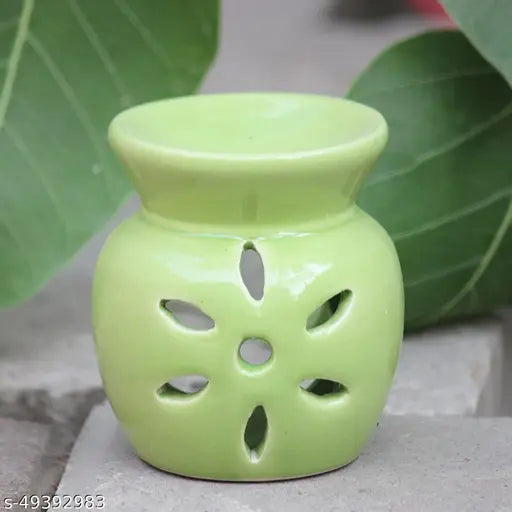 Breezy Aroma Ceramic Light Green Candle Diffuser - Aroma Lamp - Aroma Diffuser  (3.25 H x 2.4 W Inch )