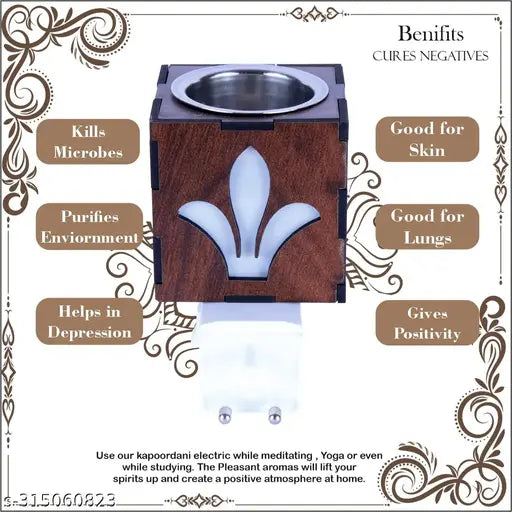 Gojeeva Kapoor Dani Electrical Camphor Diffuser Wooden with On/Off Switch to Toggle Between Diffuser/Kapoor Dani and Night Lamp_D34