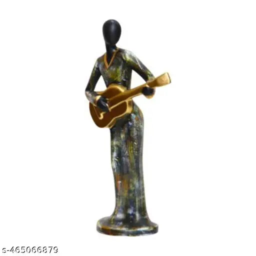 Jiyansh Creation Polyresin Music Lady Playing Instrument Decorative Sculpture for Office & Gift Purposes