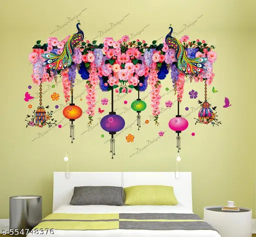 Art Kafe Colorful Peacock Pink Flowers Florals Wall Sticker