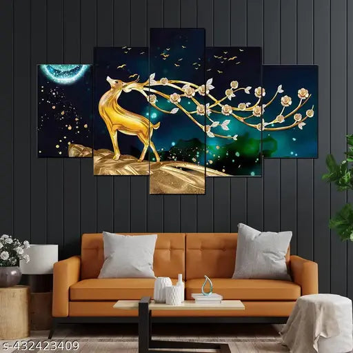 Set of 5 Peacock Modern Art Wall Paintings  for living Room 18 x 30 inch