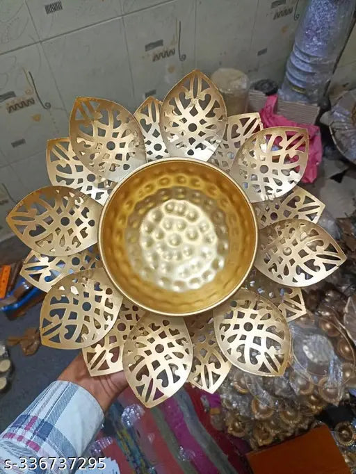 The Krafts Hub Metal Decorative Flower Cut Urli Bowl Pack of 1 for Floating Flowers and Tea Light Diyas Festival Decoration Home