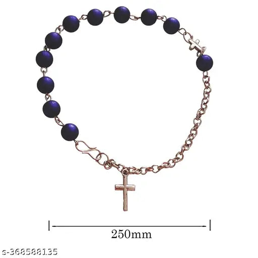 M Men Style  Religious Baptism Catholic Rosary Small Crystal Cross Bracelets for Women Men Crucifix Prayer Beads Christening Communion Party Gift Blue SBr202337