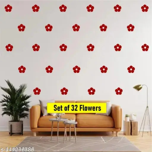 Flower Vinyl Wall Stickers. Decorative Flowers Stickers for your Living room, Bedroom, Kids Room. Flowers Stickers Set. Set of 32 Red Flowers Sticker.