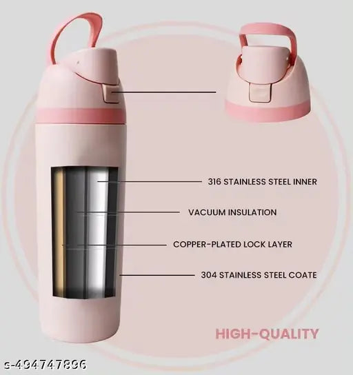 FreeSip Water Bottles Stainless Steel Water Bottle 1 Litre Steel Water Bottles for School, Office, Home, Gym 1000 ml BPA-Free Sports Water Bottle - Pink