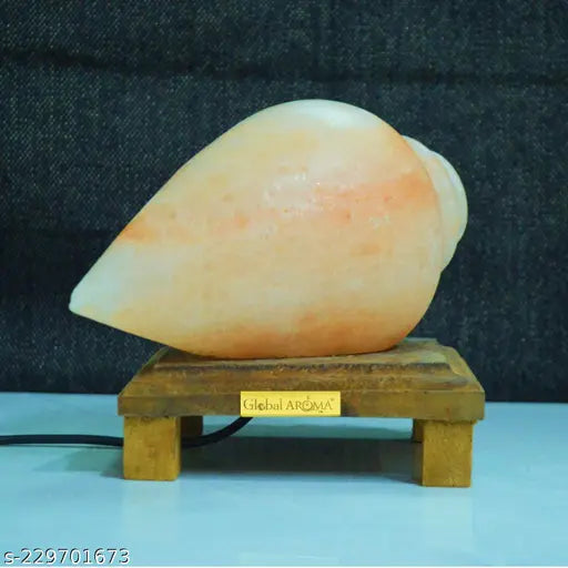 Global  Natural Himalayan Rock Salt Shankh Shape Lamp (Natural/Orange, 2-3 kg)